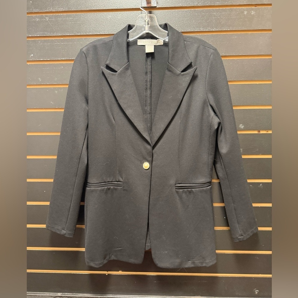 Lark + Grey Black Knit Blazer Petite Large Stretch One Button Jacket
